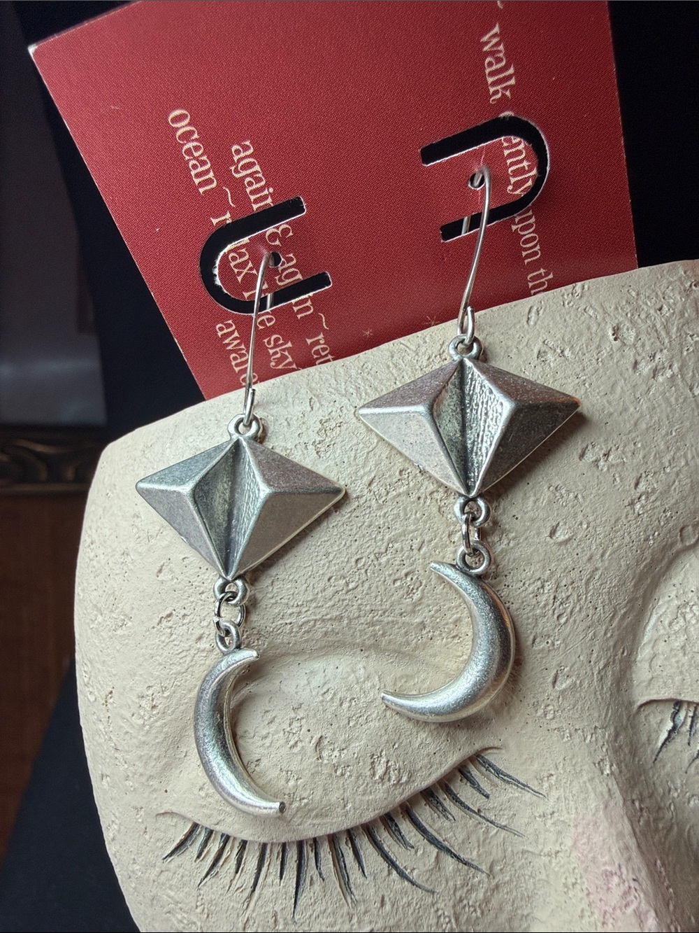 Silver-Tone Geometric Star & Crescent Drop Earrings